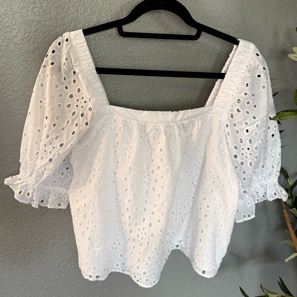1. State White Eyelet Puff Sleeve Blouse